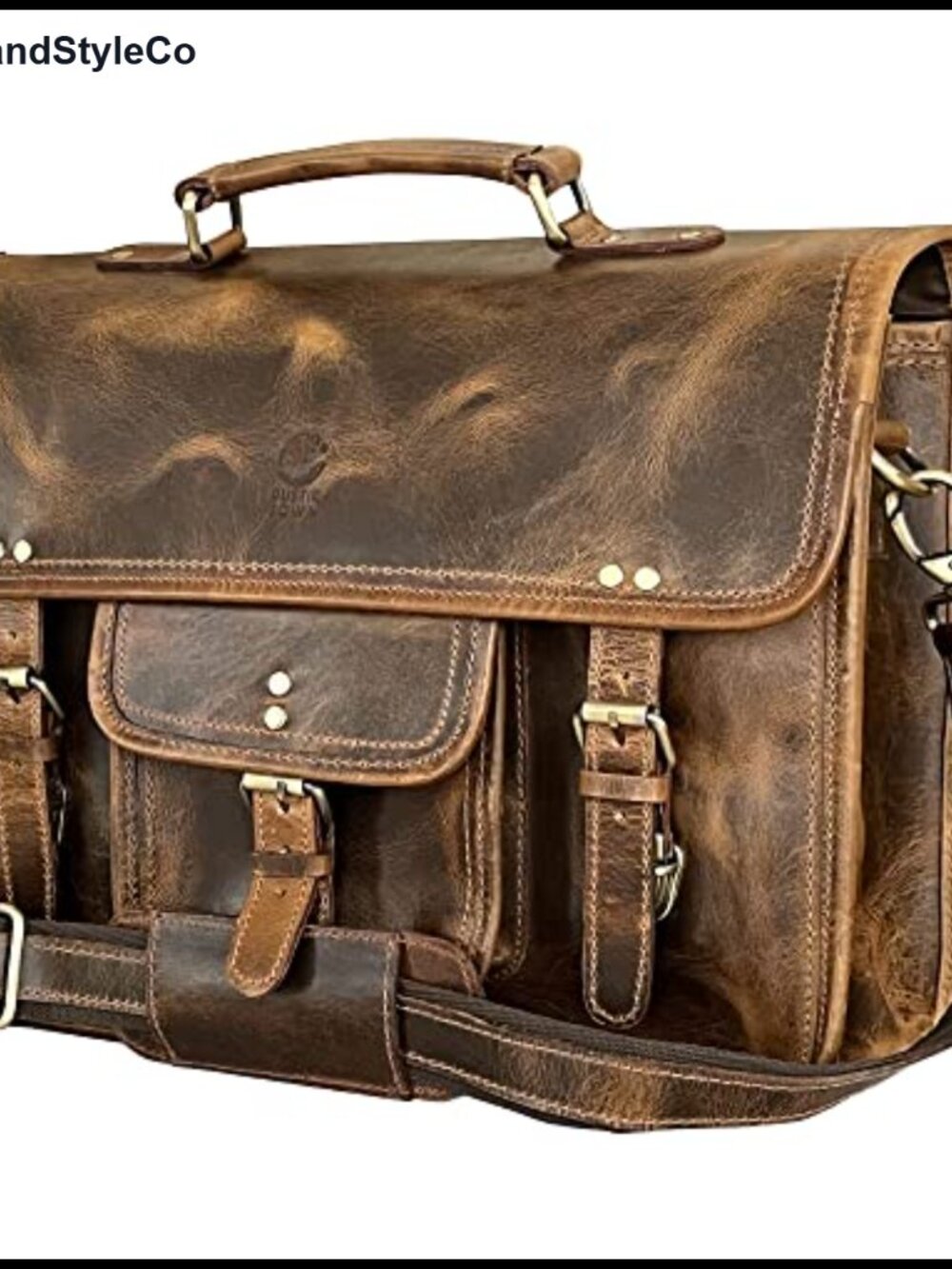 Full Grain Buffalo Leather Messenger Bag 16 Inch Laptop Briefcase